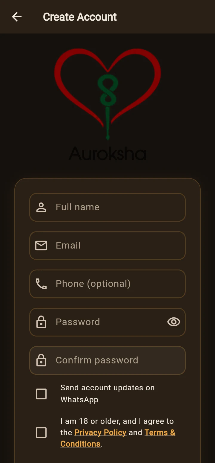 Create Account screen