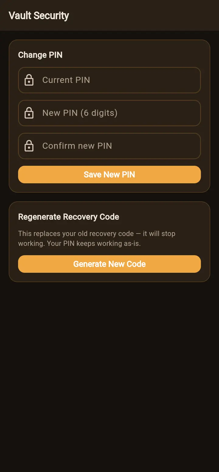 Vault Security screen