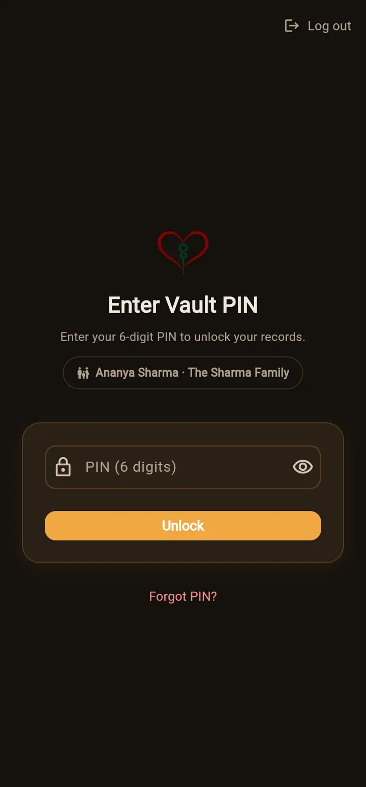 Android Enter Vault PIN screen