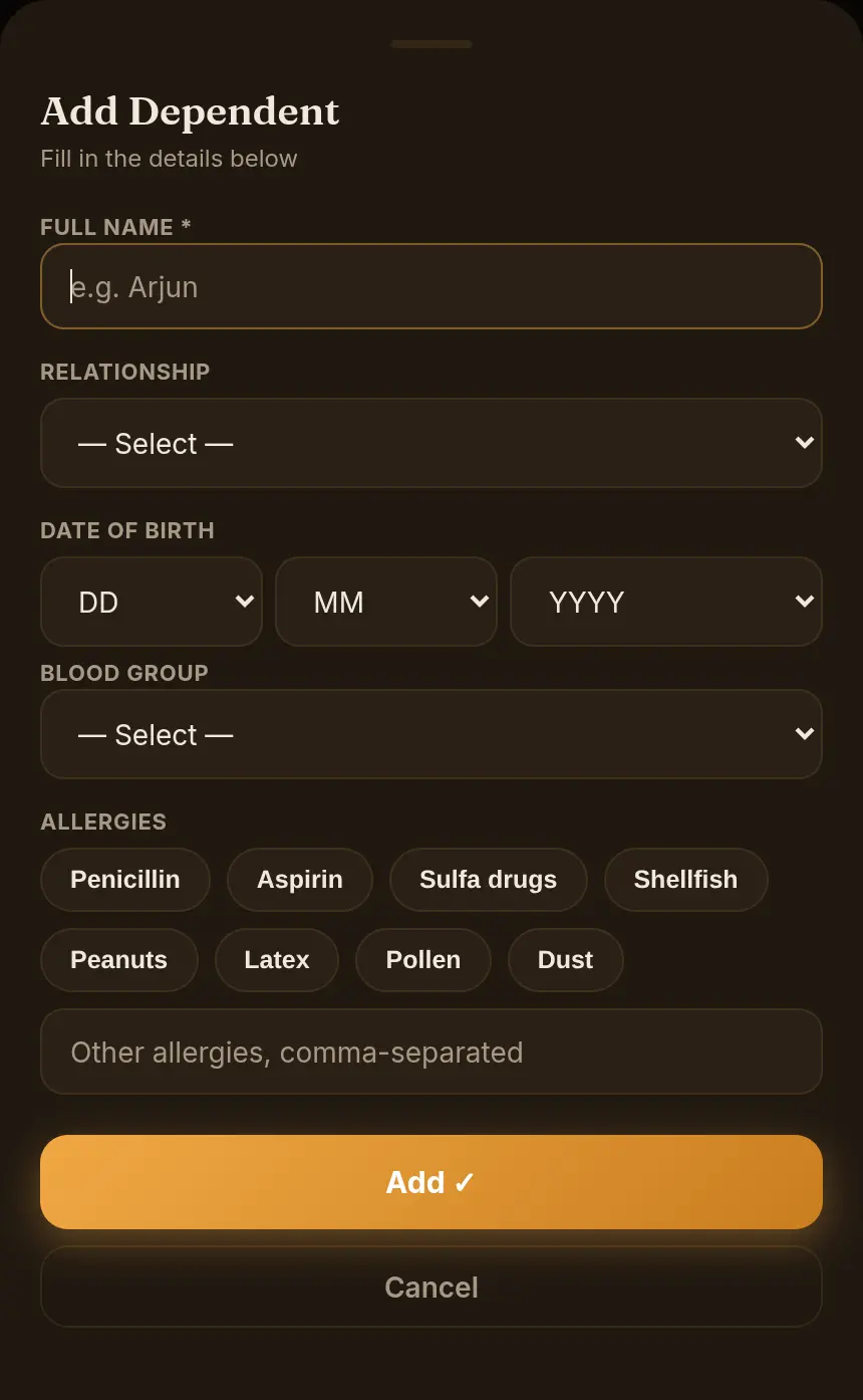 Add Dependent form
