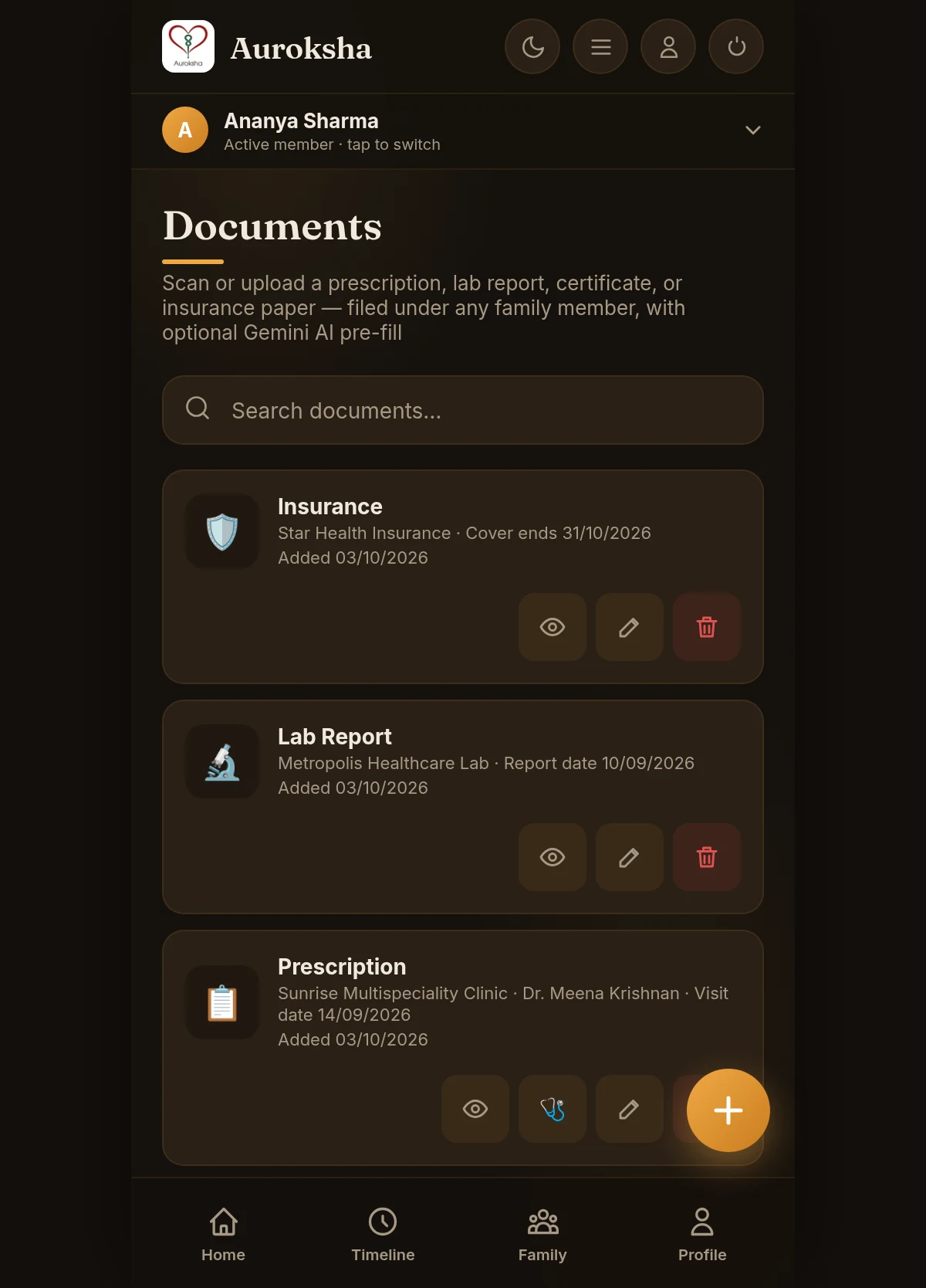 Documents list on the web portal