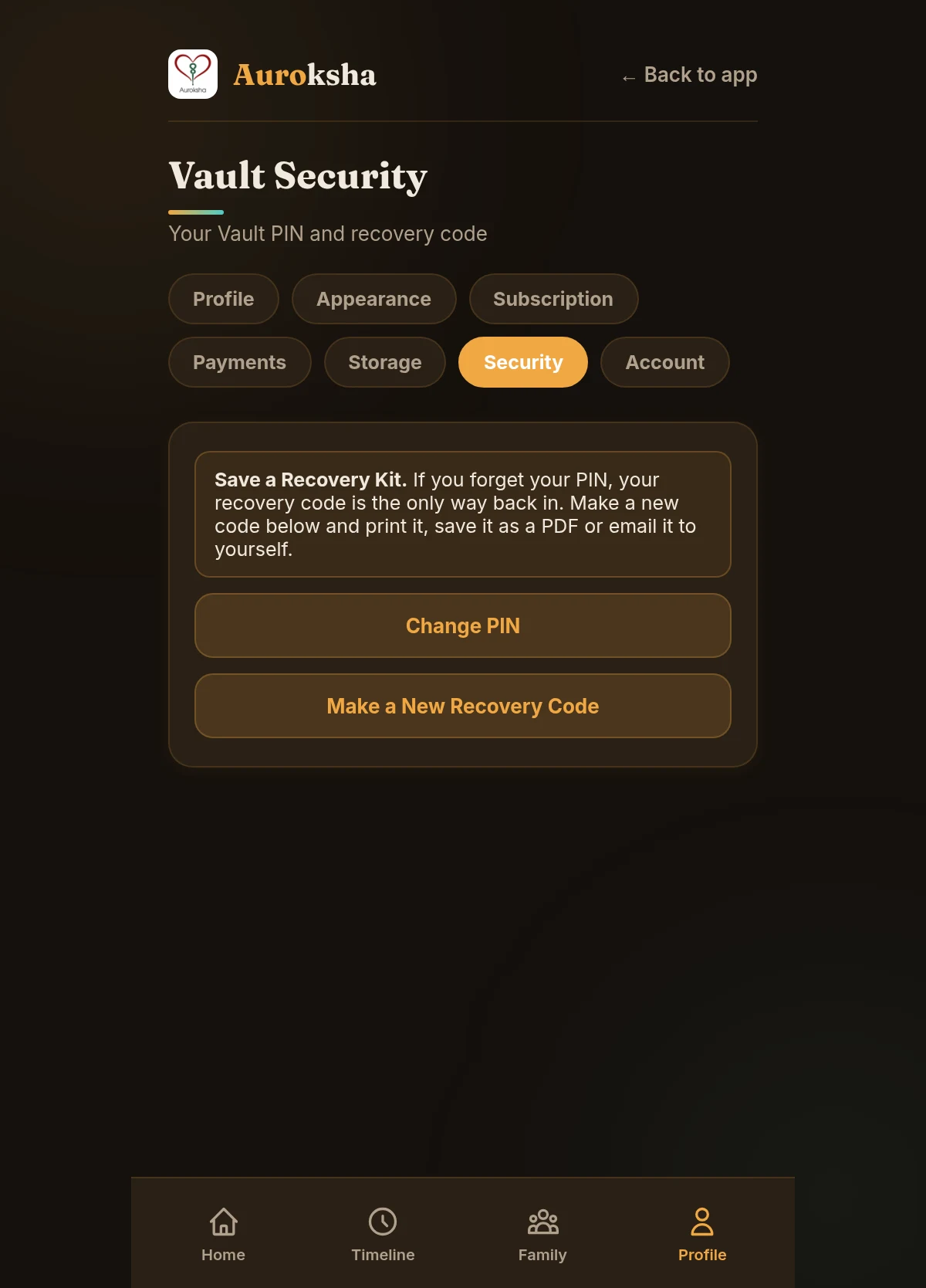 Vault Security settings