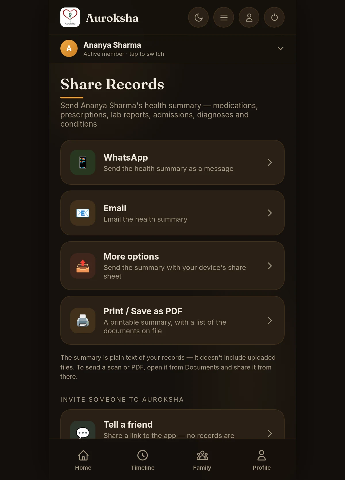 Share Records screen