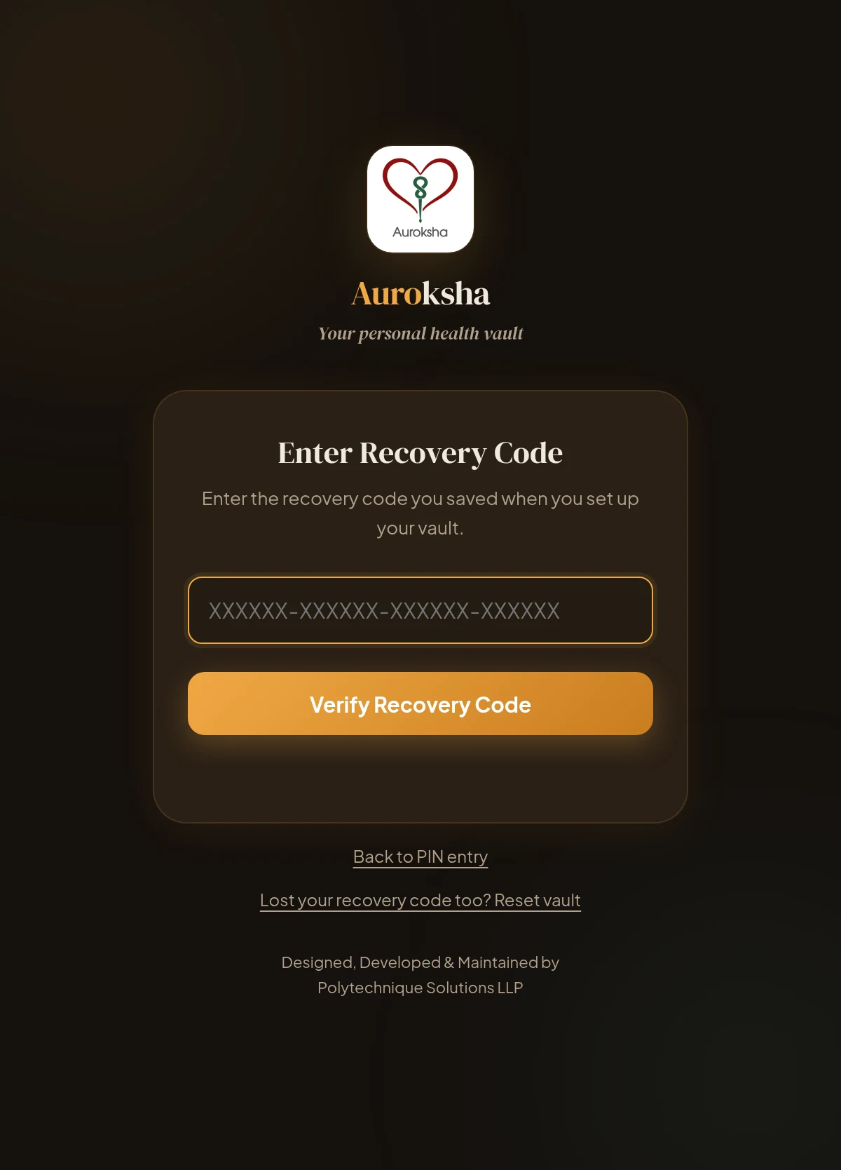 Enter Recovery Code screen