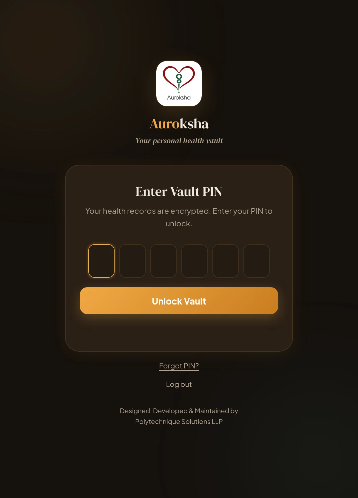 Enter Vault PIN screen